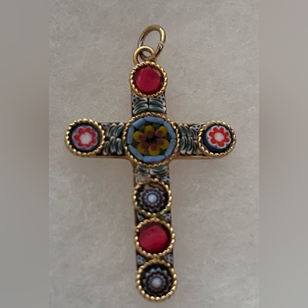 Florentine Mosaic Cross Pendant Necklace, small, Made in Italy